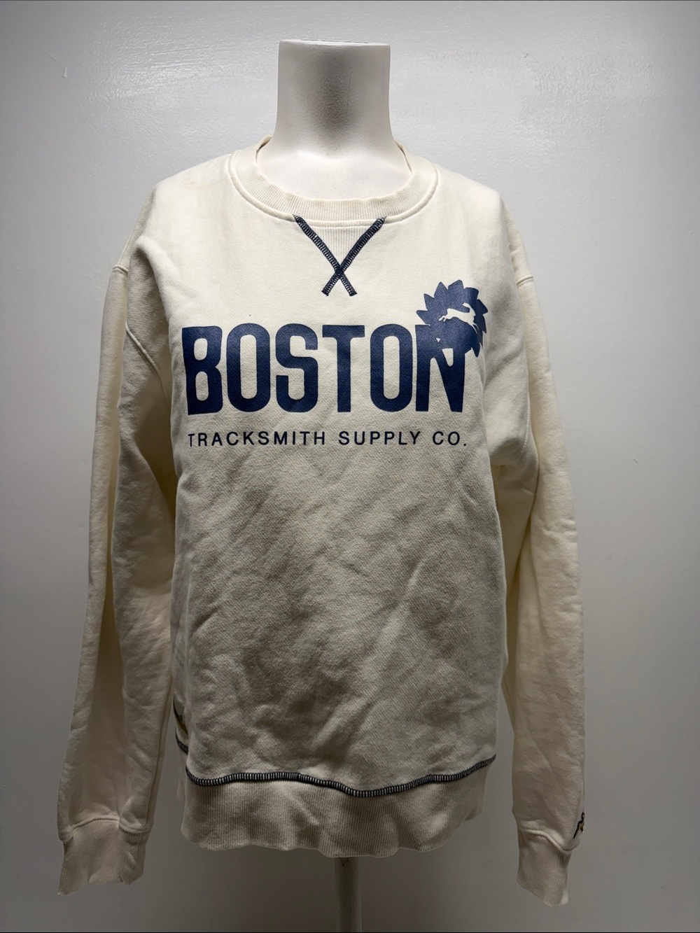 Tracksmith Boston Trackhouse Sweatshirt Crewneck Cotton Ribbed Top Ivory Medium